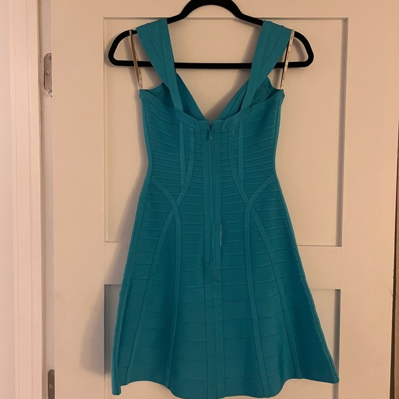 Herve Leger Sleeveless Flounce Hem Tank Dress in Caribbean Blue, Size Small - Picture 3 of 7